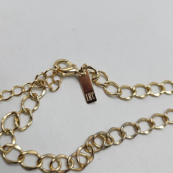 INC Gold Tone Statement Necklace Multi-Tiered Teardrop Oval Faux Gemstones - Picture 4 of 5